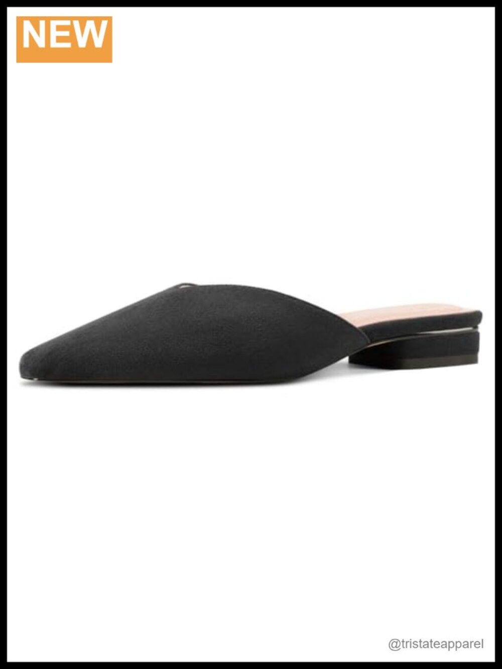 Womens Mules Slip-On Pointed Toe Flats Office Kitten Heel Suede Leather